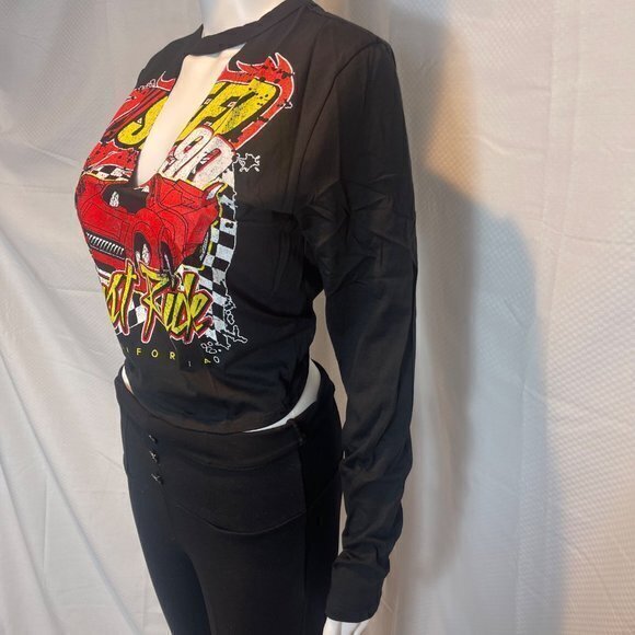 Just Ride Cut Out V-Neck Long Sleeve Cotton Tee - Black Size M RefFNB3 - Picture 8 of 11